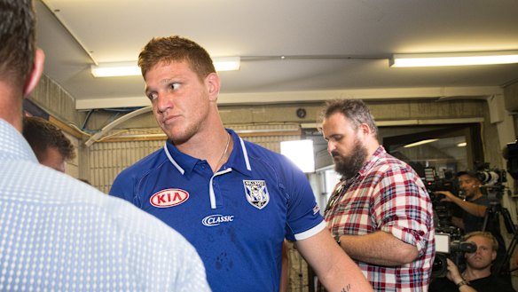 Fronting up: Dylan Napa leaves after addressing the media about the sex videos scandal.
