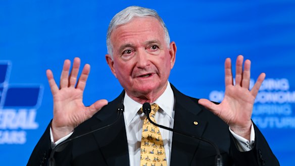 Nick Greiner speaks at the Liberal Party's federal council at the Hyatt Hotel in Canberra on Friday.
