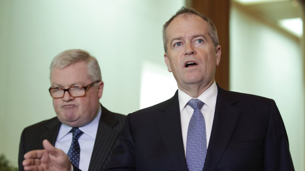 Bill Shorten and lawyer Peter Gordon at Parliament House on Tuesday. 