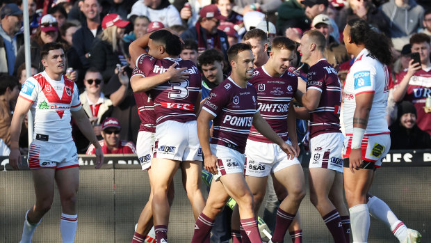 The injury-hit Sea Eagles produced an excellent performance against the Dragons.