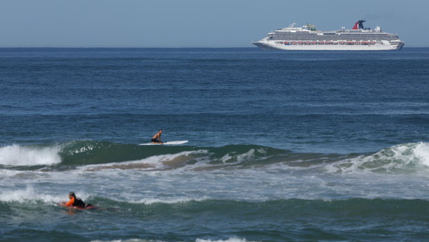 One of the cruise ships stuck off the NSW South Coast near Wollongong.
