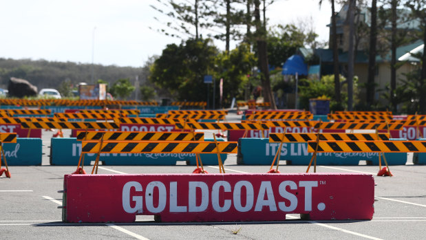 Barricades set up at the Spit. 