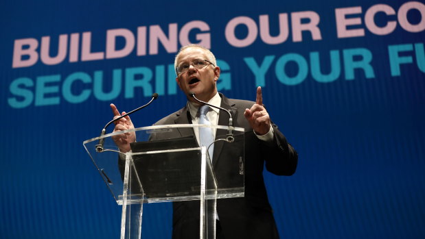 Prime Minister Scott Morrison at the Coalition campaign launch in Melbourne on Sunday.