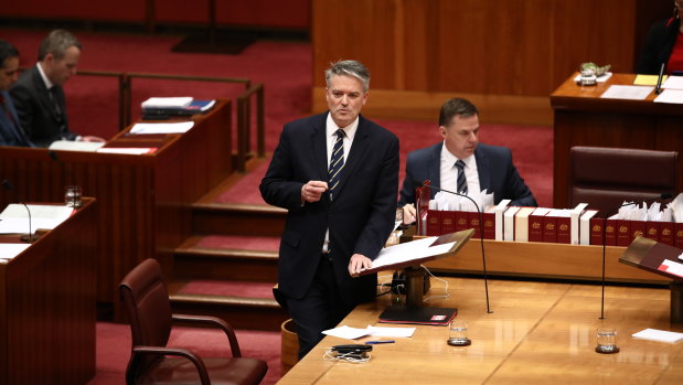 Senator Mathias Cormann in the Senate at Parliament House.