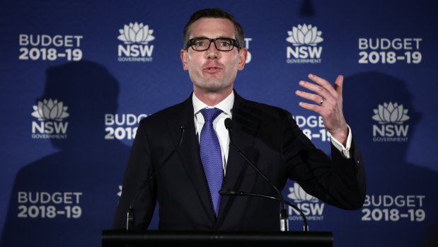 NSW Treasurer Dominic Perrottet at his budget press conference on Tuesday. 