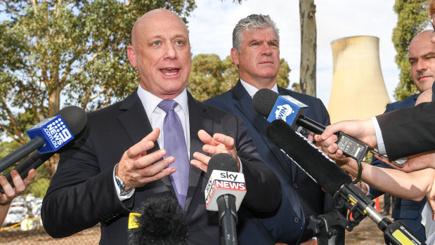 AGL chief executive Andy Vesey speaking to the media outside Loy Yang A after the launch.