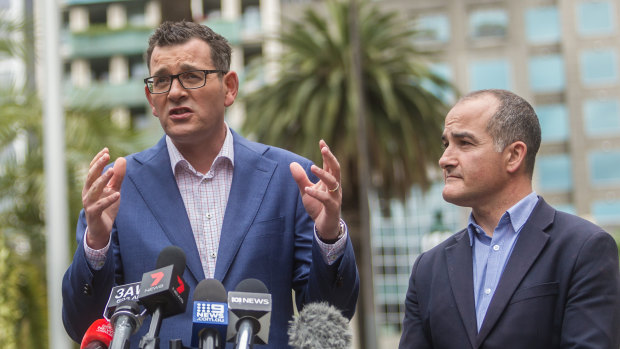 Premier Daniel Andrews and his deputy, James Merlino, the day after being re-elected.