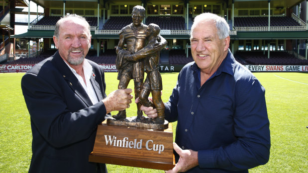 Ray Price and Mick Cronin at the SCG in 2016, celebrating the 30th anniversary of their 1986 premiership.