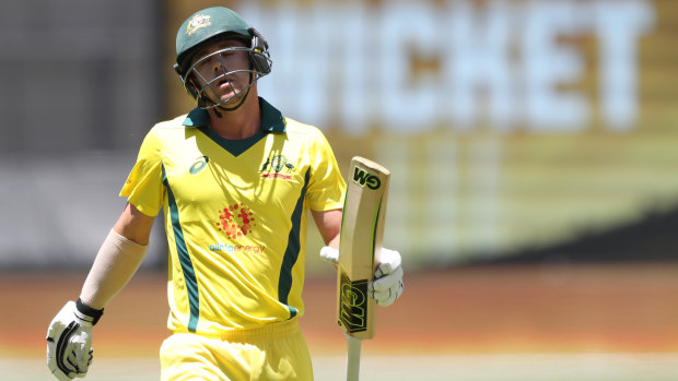 Poor start: Travis Head walks off after being dismissed by South Afirca's Dale Steyn.