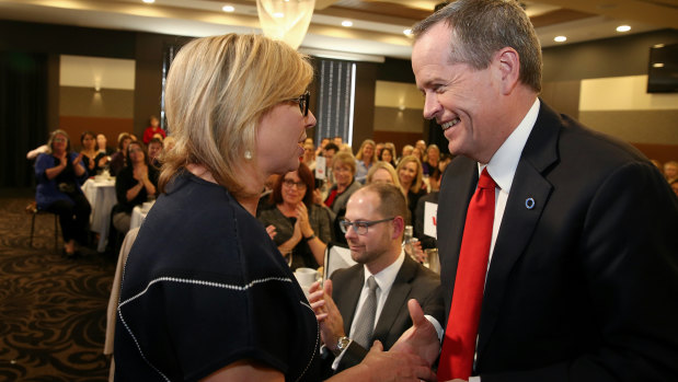 Bill Shorten with Rosie Batty in Canberra in 2015.