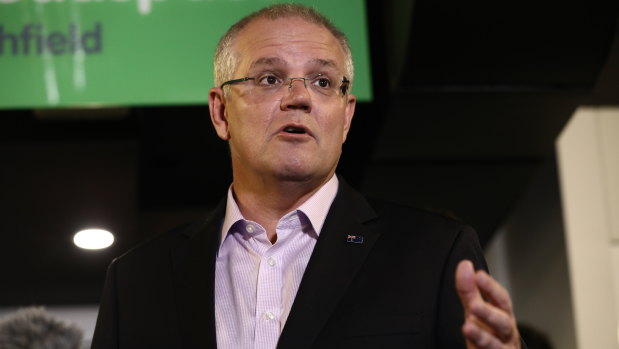 Prime Minister Scott Morrison speaking at a Headspace Centre in Ashfield on Saturday.