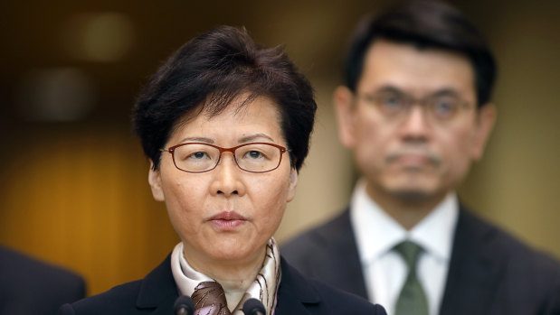 Carrie Lam, Hong Kong's chief executive, speaks during a news conference in Hong Kong on Monday.