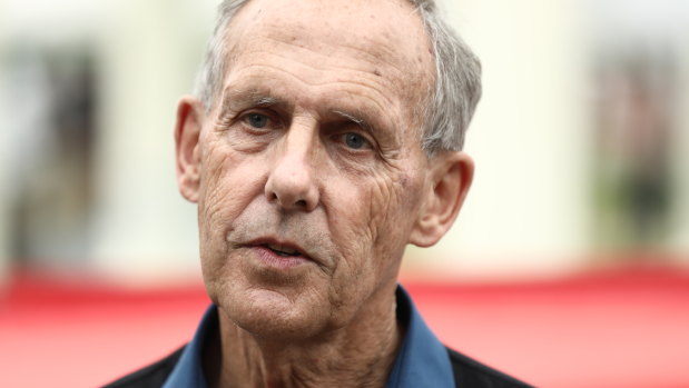Former Greens Leader Bob Brown attends a Stop Adani rally in Mackay on Saturday, before arriving in Clermont.