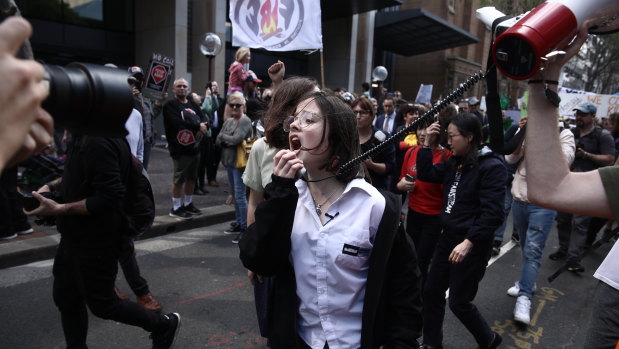 Sydney protesters demand action on climate change during a march through the CBD. 