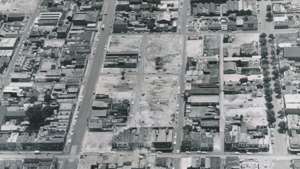 Aerial view of the Fitzroy slum clearance program, 1967.