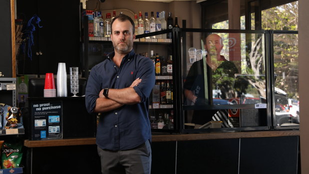 David Silverton, co owner of Portable Partitions Australia, at Balmoral Cellars where a screen has been installed to protect workers from coronavirus