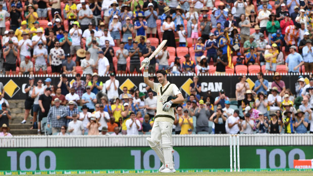 Warm reception: Kurtis Patterson celebrates his maiden Test century in his second Test match.