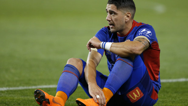 Gutted: Dimitri Petratos of the Jets.