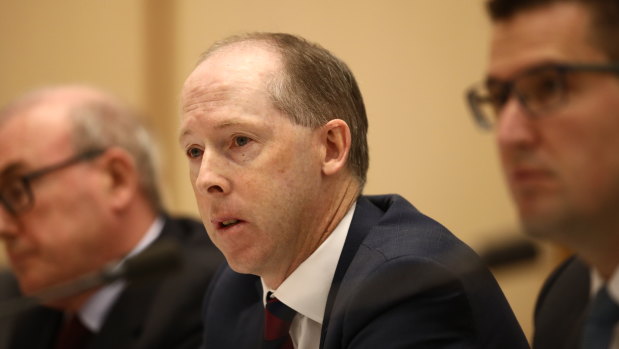 Australian Building and Construction Commission boss Stephen McBurney at a Senate hearing in 2018.