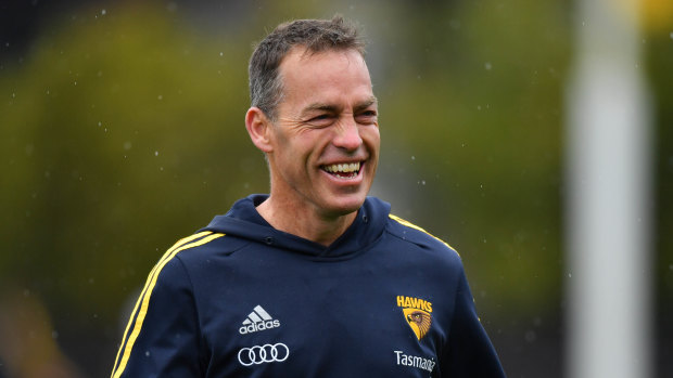 Happy hunting ground: Alastair Clarkson during pre-finals training  with Hawthorn this week.