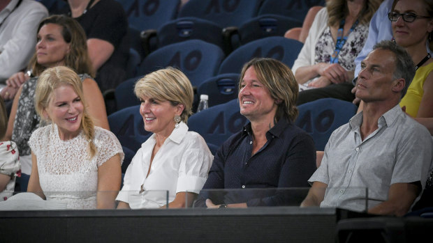 Julie Bishop with actress Nicole Kidman, musician Keith Urban and partner David Panton at the Australian Open.