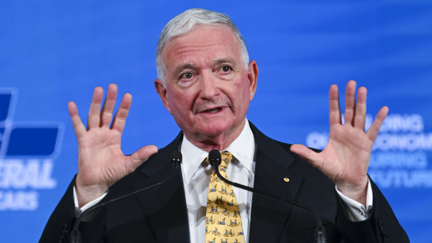 Nick Greiner speaks at the Liberal Party's federal council at the Hyatt Hotel in Canberra on Friday.