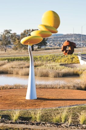 One of the public art sculptures at Denman Prospect, Protoplasm by Phil Price, who also did the similar Journeys sculpture at the Canberra Airport. 