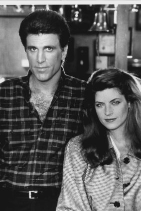 Ted Danson as Sam Malone with Kirstie Alley as Rebecca Howe in Cheers, 1988.