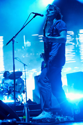 Stu Mackenzie on stage at Red Rocks with King Gizzard and the Lizard Wizard.