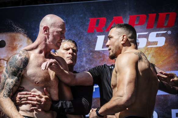 Barry Hall and Sonny Bill Williams had to be separated at the weigh-in.