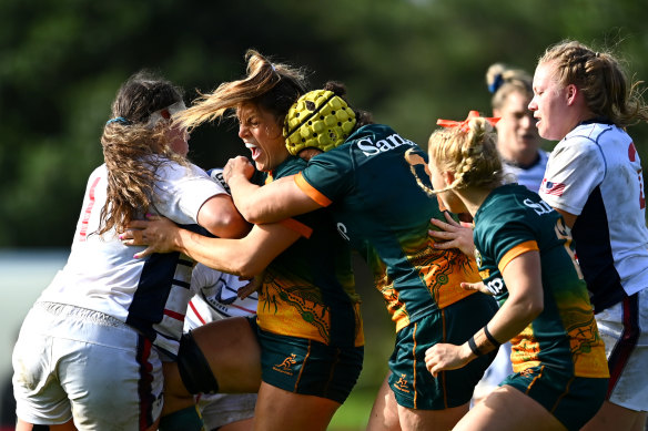 Grace Hamilton charges into the defence.