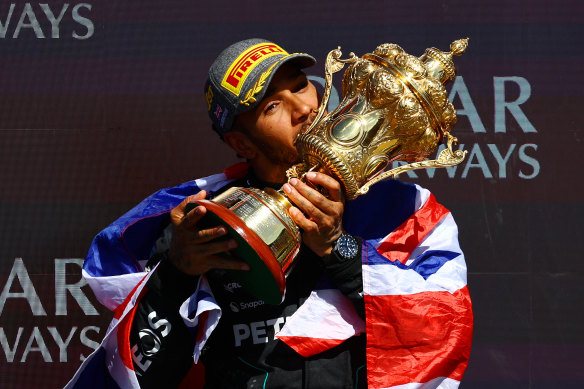 Lewis Hamilton showed rare emotion after winning the British Grand Prix.