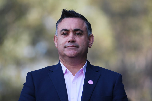 NSW Deputy Premier John Barilaro speaks to the media during a press conference on Monday.