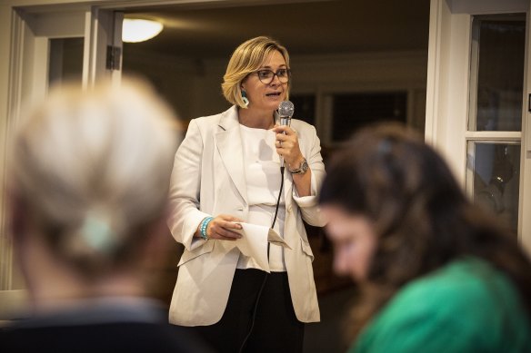 Independent Zali Steggall speaks to her constituents in Warringah on Tuesday.