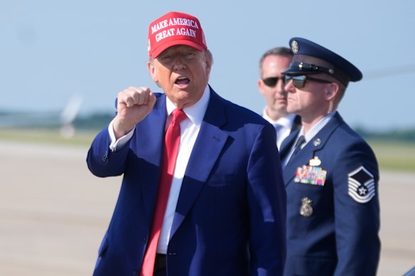 President Donald Trump arrives at Joint Base Andrews in Maryland.
