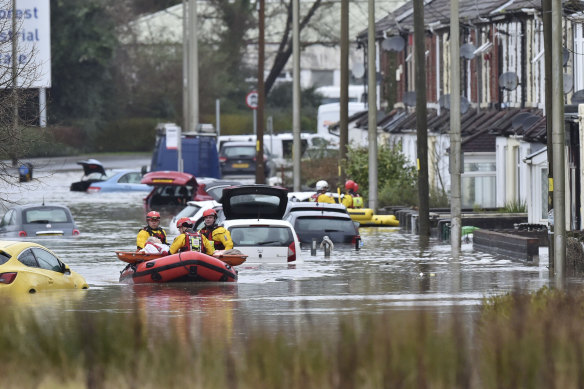 Flood evacuations in Nantgarw, Wales on Sunday.