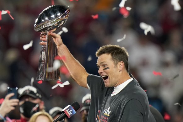 Tom Brady celebrates Super Bowl win No.7.