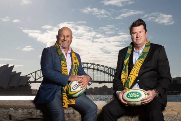 Rob Clarke and Hamish McLennan on the day Australia were awarded hosting rights to the Rugby Championship. 