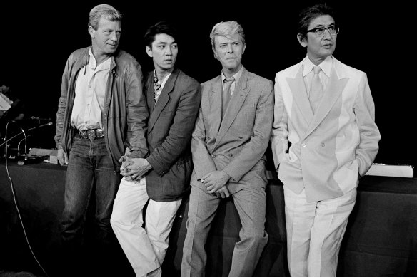 “Merry Christmas, Mr. Lawrence”: Jack Thompson, Ryuichi Sakamoto, David Bowie and director Nagisa Oshima in 1983.