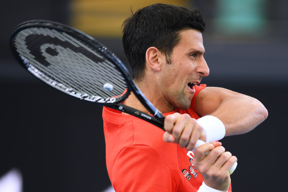 Novak Djokovic in action at Memorial Drive on Friday. 