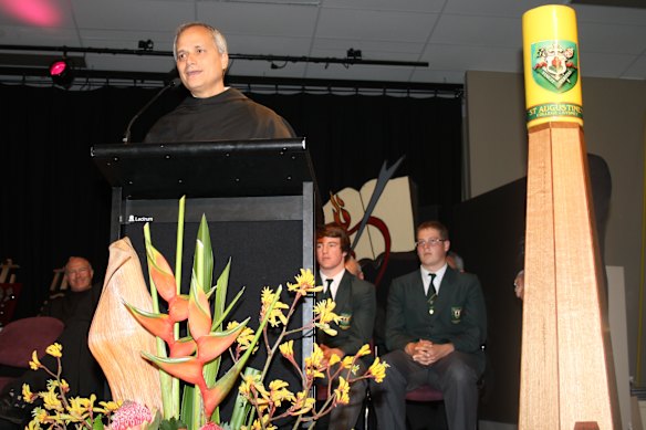 Pope Leo XIV, then prior general of the Order of Saint Augustine, speaking at St Augustine’s College Brookvale in 2009.
