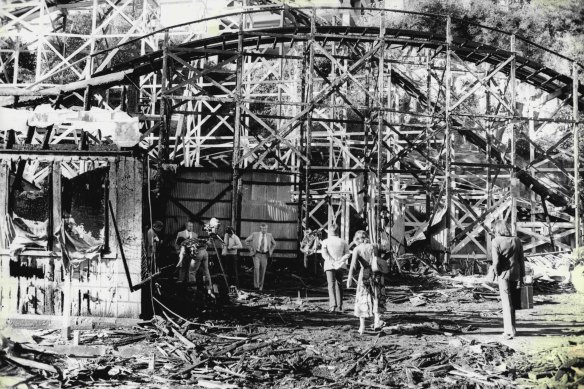 The remains of the Ghost Train ride at Luna Park after the fatal fire on June 9, 1979.