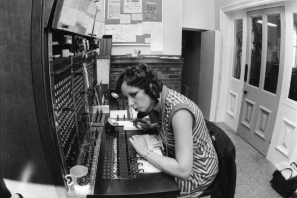 Faye Paulson at her switchboard at the Dunolly telephone exchange, 1982, one of the last manual exchanges left in Victoria.