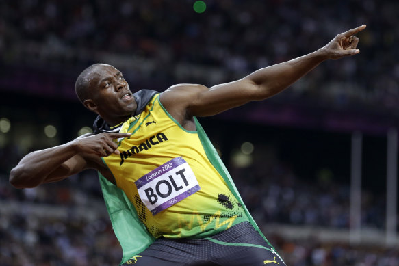 Usain Bolt after winning the 100m gold medal at the 2012 London Olympics.