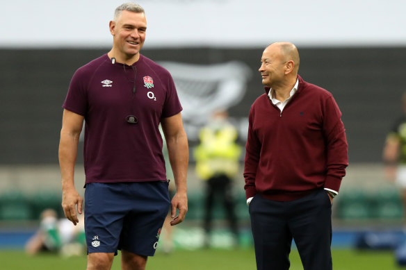 Jason Ryles (right) and Eddie Jones together during their time with English rugby in 2020.