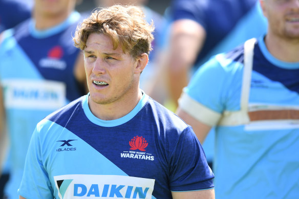 Just one of the boys again: Hooper at Waratahs training on Wednesday. 