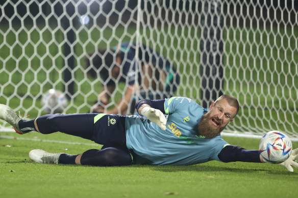 Andrew Redmayne preparing for penalty shootouts on the training ground in Qatar this week.