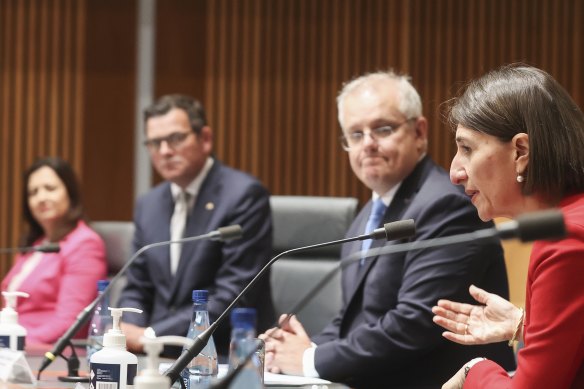 NSW Premier Gladys Berejiklian addresses a national cabinet meeting in December.