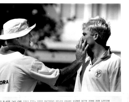 Greg Matthews and Shane Warne, training in 1993, who together bowled Australia to victory in Sri Lanka in 1992