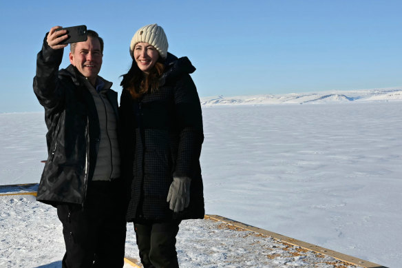 White House national security adviser Mike Waltz and his wife, former homeland security adviser Julia Nesheiwat, take a selfie in Greeland.